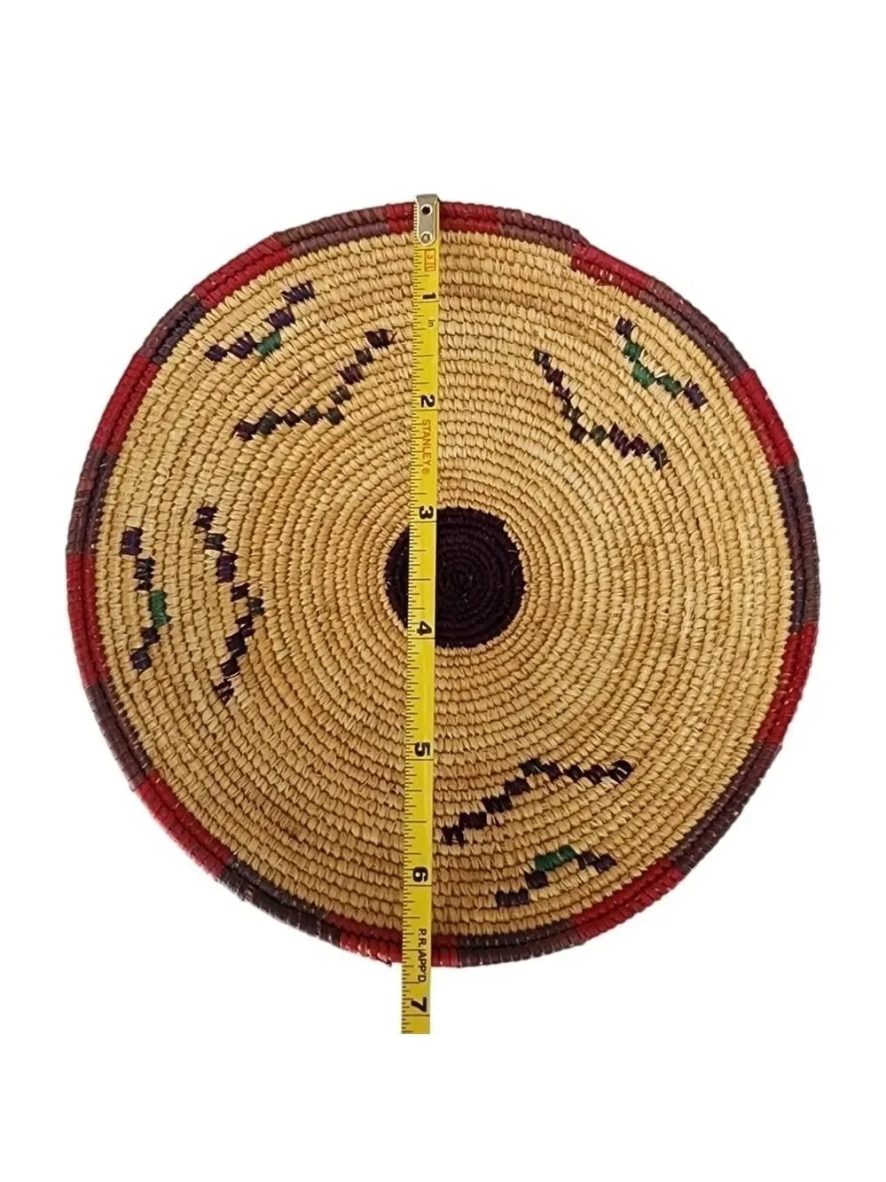 Vintage hand woven basket bowl with platform base southwest native